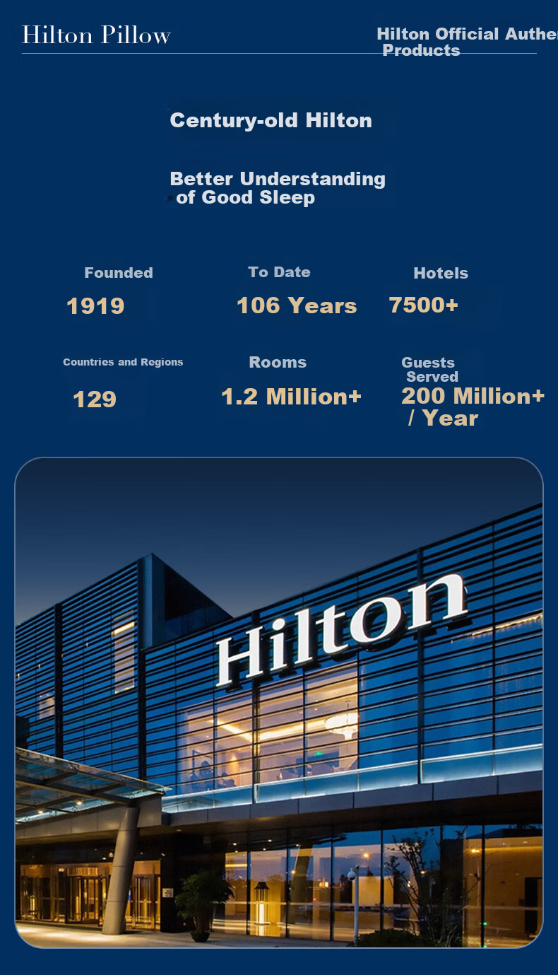 Hilton 95% White Goose Down Pillow Hotel Grade 100-Thread Count Class A Down Pillow Single 48x74cm High Loft 3