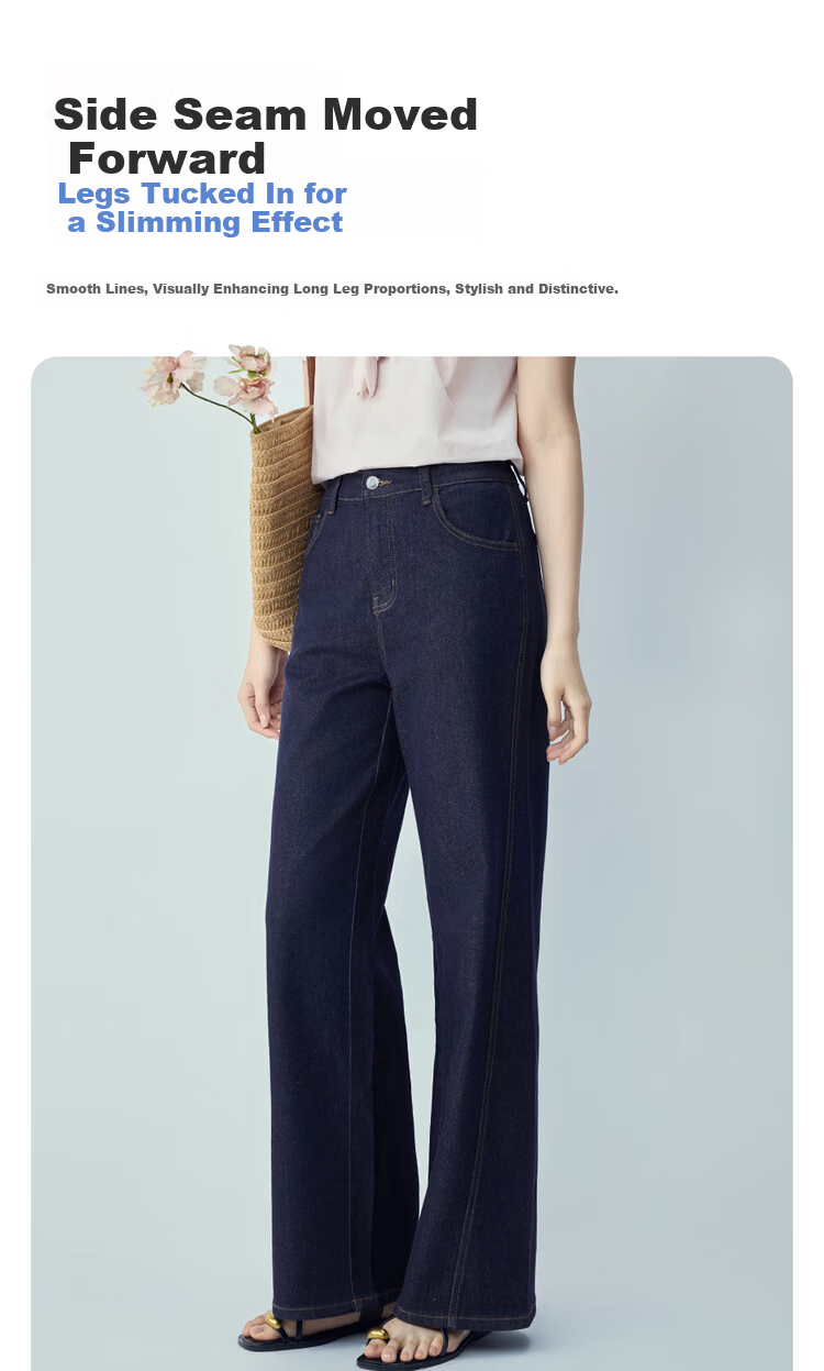 Giordano Women's New Straight-Leg Jeans with Contrast Side Seams, Mid-Rise Natural Color Denim 13416332 7