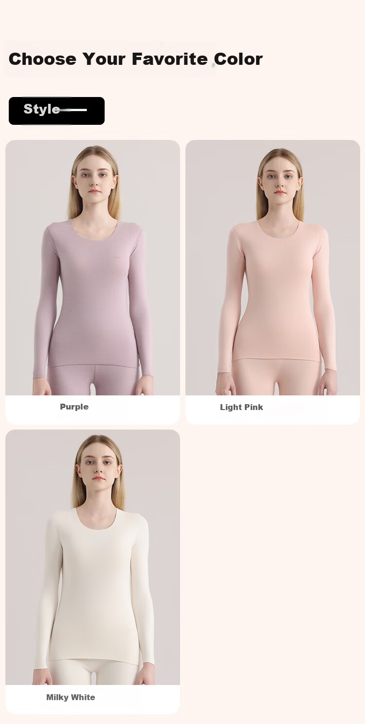 MiiOW Women's Thermal Underwear Set with Cashmere Silk, Seamless Heat-Generating Slim-Fit Autumn Top And Bottom, Skin Color, Size M 6