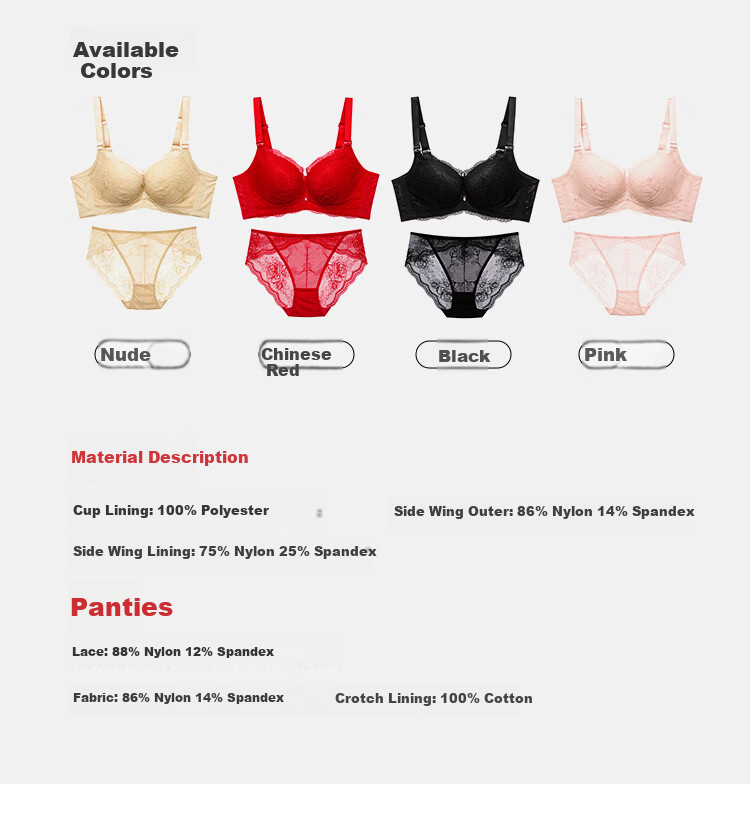Ordifen Women's Red Lucky Year Lingerie Set Sexy Lace Push-Up Bra for Small Bust XB3113 15