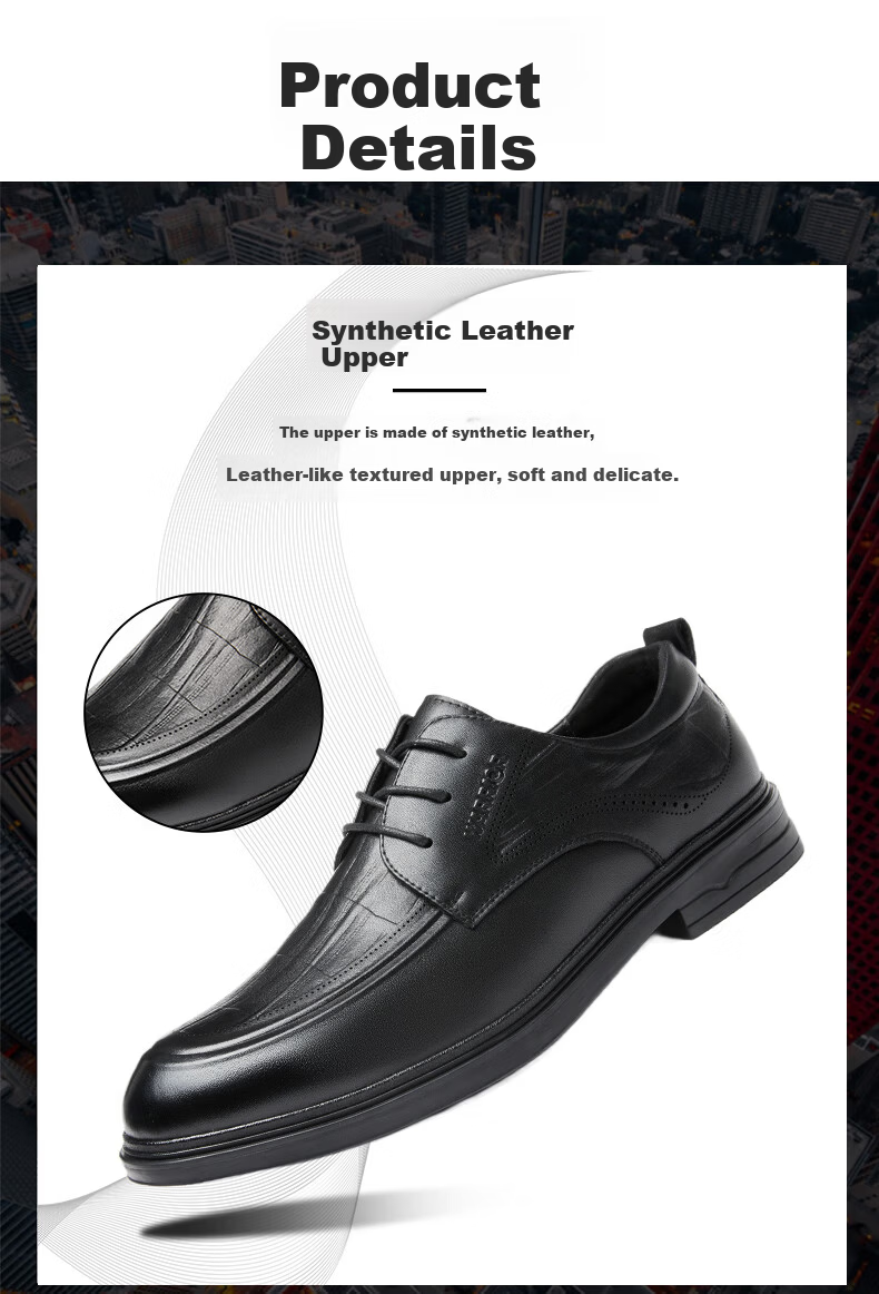 Huili Men's Leather Shoes, High-Quality Business Casual Shoes with Soft Soles, Black Derby Shoes, 2155 Black, Size 43 6