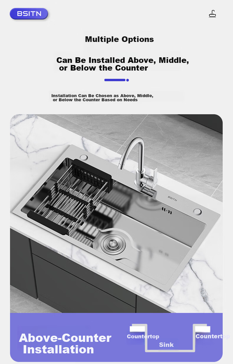 BSITN Kitchen Single Bowl Sink Integrated Stainless Steel Small Handmade Washing Basin BS001 7