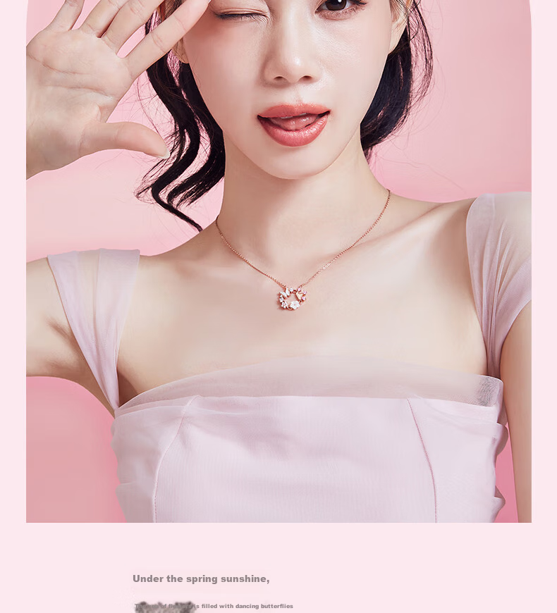 Disney Princess Series Floral Butterfly Promise Necklace and Earrings Set Gift Box Luxury Niche 38 Women's Day Gift for Girlfriend 11
