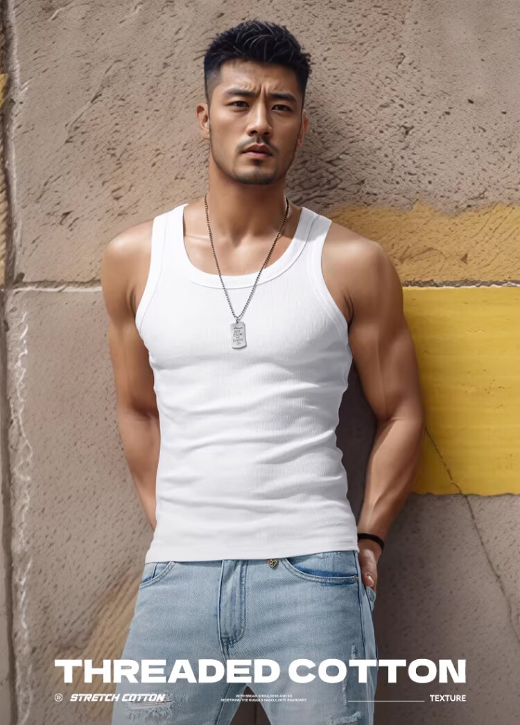 Langsha American Vintage Heavyweight Ribbed Cotton Men's Tank Top 300g Stretch Slim Fit Sports Fitness Summer Racerback 1