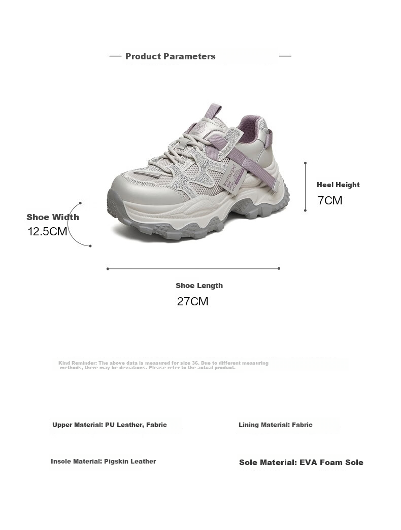 Basto 26 Spring Dad Sneakers Fashion Casual Height Increasing Women's Shoes B6098AM6 Gray Size 36 3