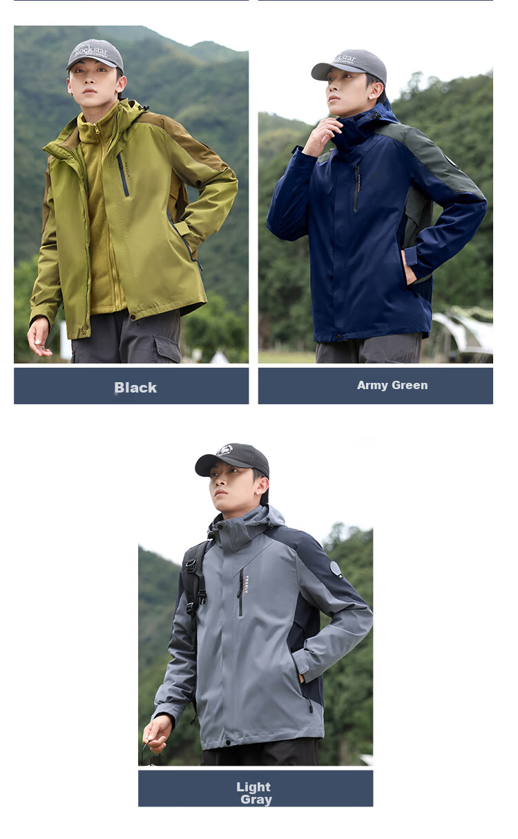 Jeanswest 3-in-1 Men's Outdoor Sports Mountaineering Camping Windproof Water-Repellent Jacket for Couples Spring 8
