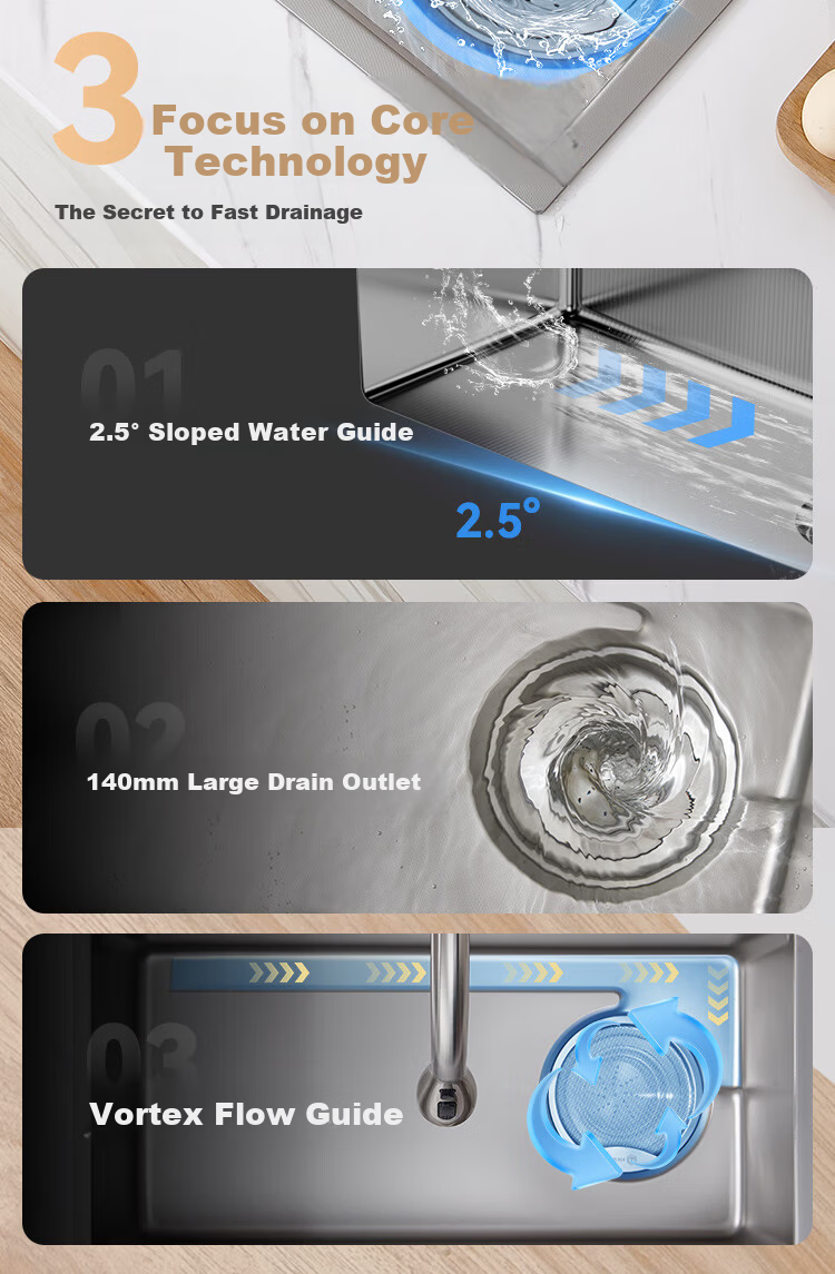 JD Premium Thickened 304 Stainless Steel Grain Texture Nano Kitchen Sink Single Basin 76*46 with Faucet 15
