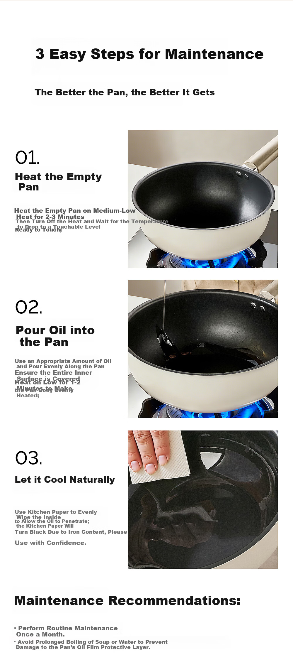 Bear Extreme Iron Small Frying Pan Non-Coated Flat Bottom Stir-Fry Pan 24cm with Steamer Basket Non-Stick Baby Food Pot JG063-P02 10
