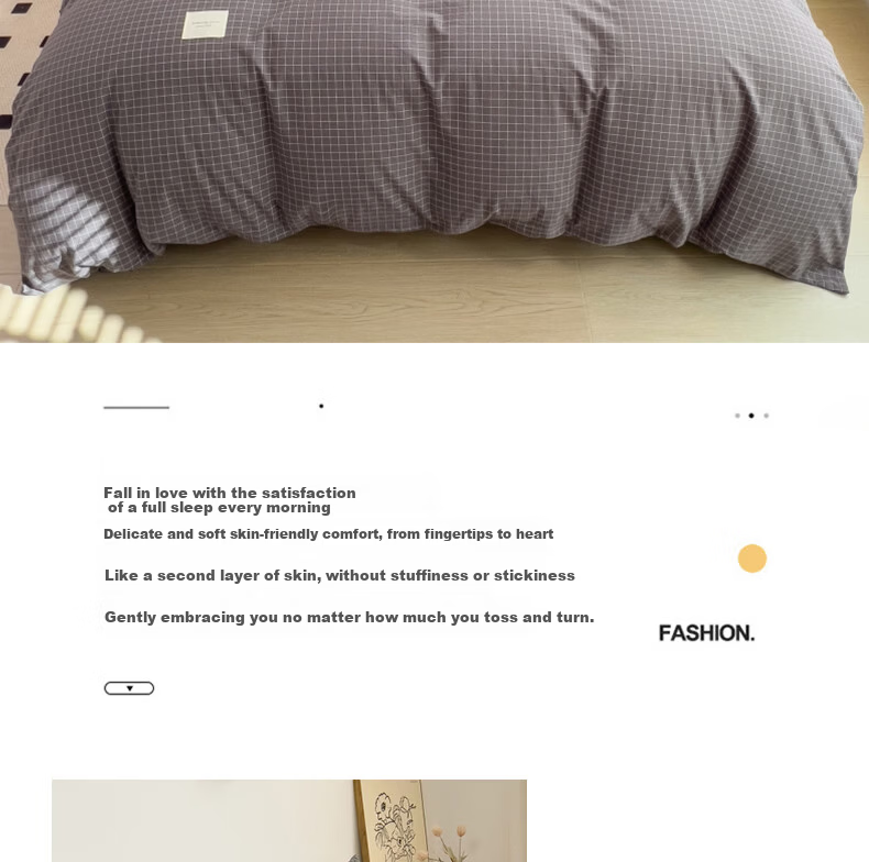 Hongdou 10A Antibacterial 4-Piece Bedding Set for 1.5/1.8m Bed Thickened Double Duvet Cover Simple Bed Sheet Pillowcase 200x230cm Small Plaid 1