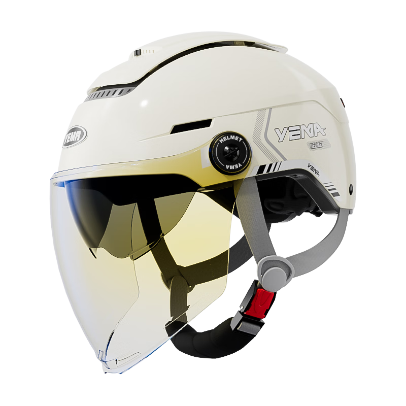 YEMA 3C Certified Electric Motorcycle Helmet Unisex Summer Sun Protection Breathable Skylight Half Helmet Four Seasons Dual Lens Electric Scooter Safety Helmet 370S Khaki White