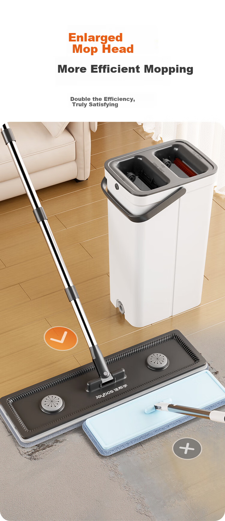 Jiabangshu 40cm Flat Mop with 2 Cloths Household Hands-Free Washing 2026 Mopping Tool Set with Bucket 6