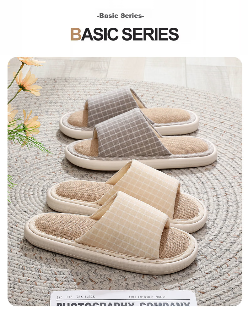 OHMYK Linen Slippers Men Spring Autumn Indoor Non-slip Breathable Four Seasons Cotton Linen Fabric Slippers Women Navy Blue Size 40-41 1