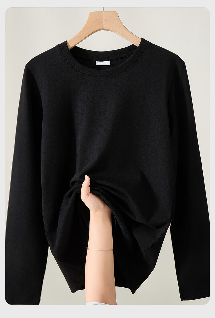Nanjiren 100% Cotton Long Sleeve T-Shirt Women Simple Solid Color Premium Casual Top Versatile Long Sleeve M 12