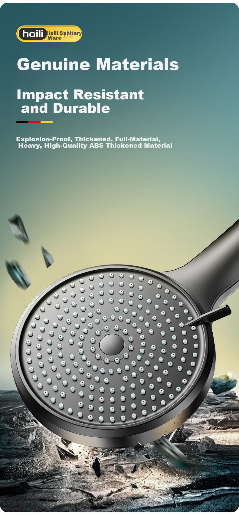 Haili German Black High-Pressure Large Panel Shower Head with Booster Bathroom Heater Single Showerhead ZH244-H 7
