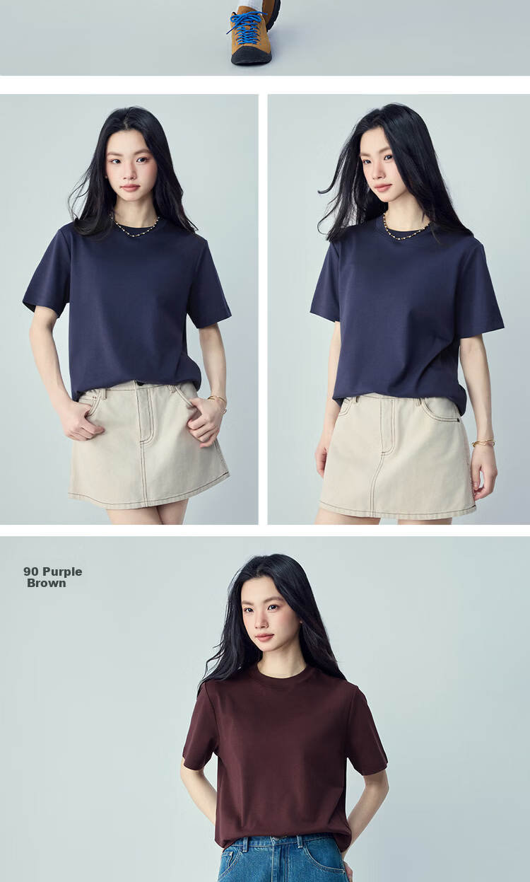 Giordano Women's Short Sleeve T-Shirt 2026 Summer Pure Cotton Double-Sided Fabric Solid Minimalist Round Neck Top 13326241 13