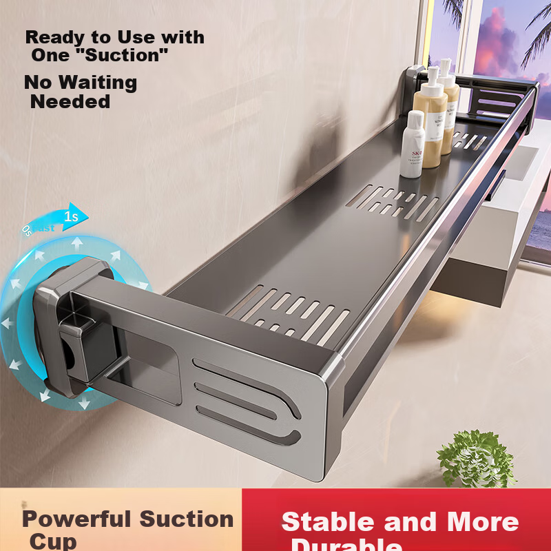 Baihan Suction Cup Bathroom Storage Rack Hidden Wall-Mounted Toothbrush Holder No Drilling Toilet Shelf