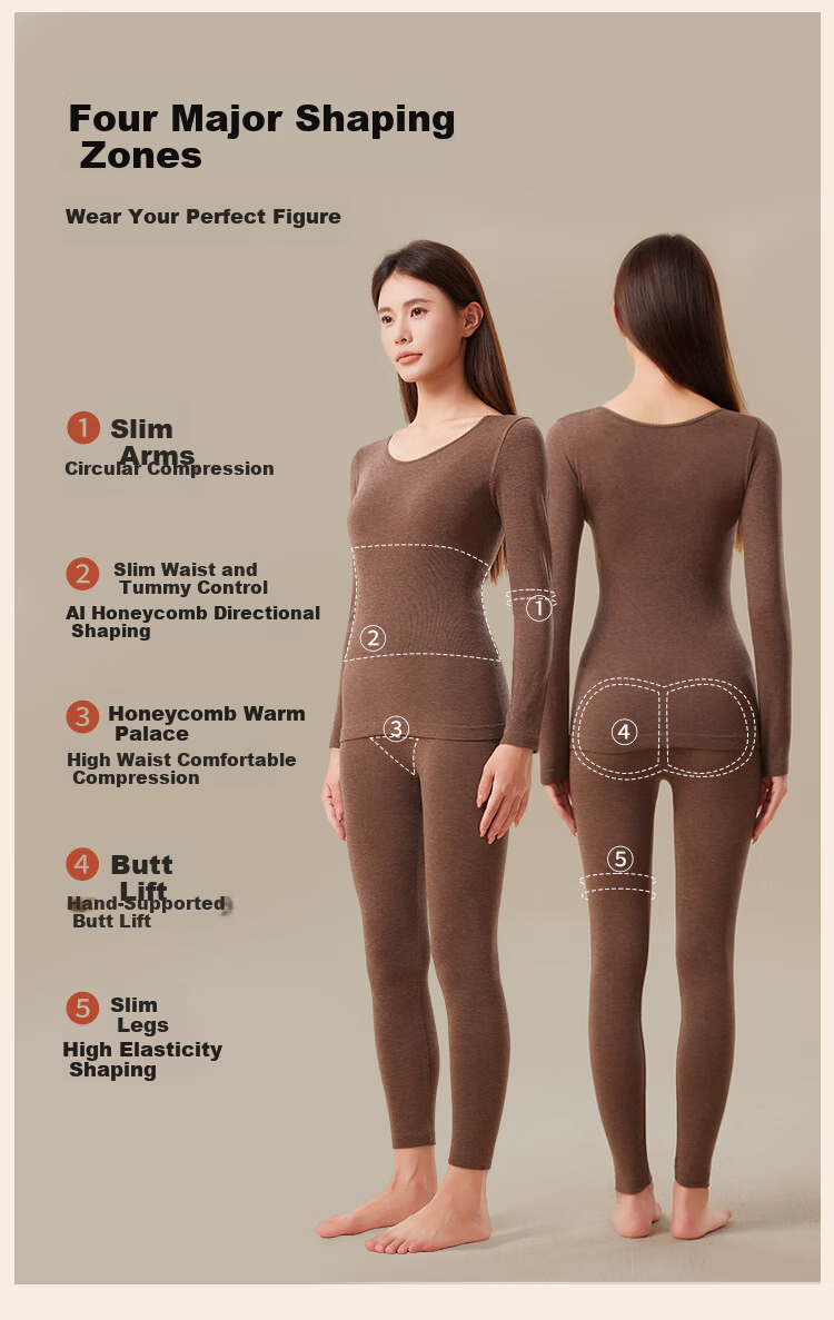 Urban Beauty Women's Thermal Underwear Set with Wool, Seamless Slim Fit Autumn Top and Bottom, Nude Color, Size L 2