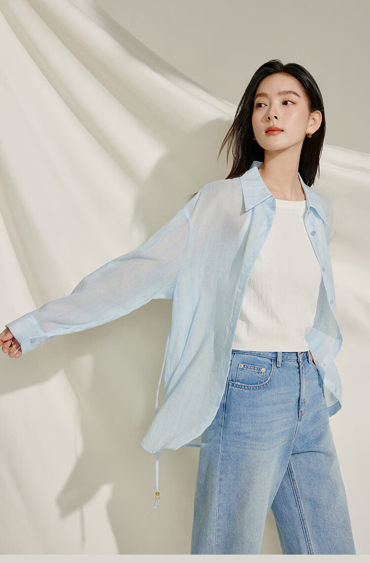 Inman Lyocell Tencel Women's Lightweight Shirt 2026 Summer New Blouse Top Light Gray Blue XL 1