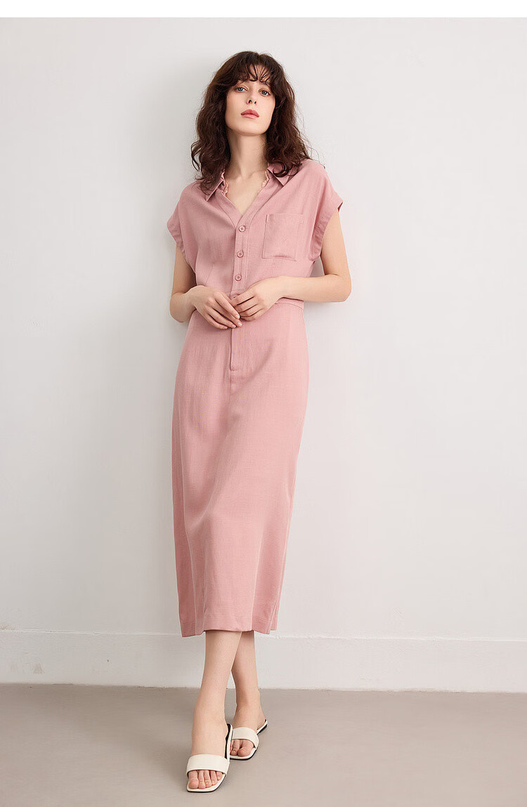 Demana Summer Elegant Lace Splice V-Neck Waist-Slimming Slit Mid-Length Dress with Natural Linen 18