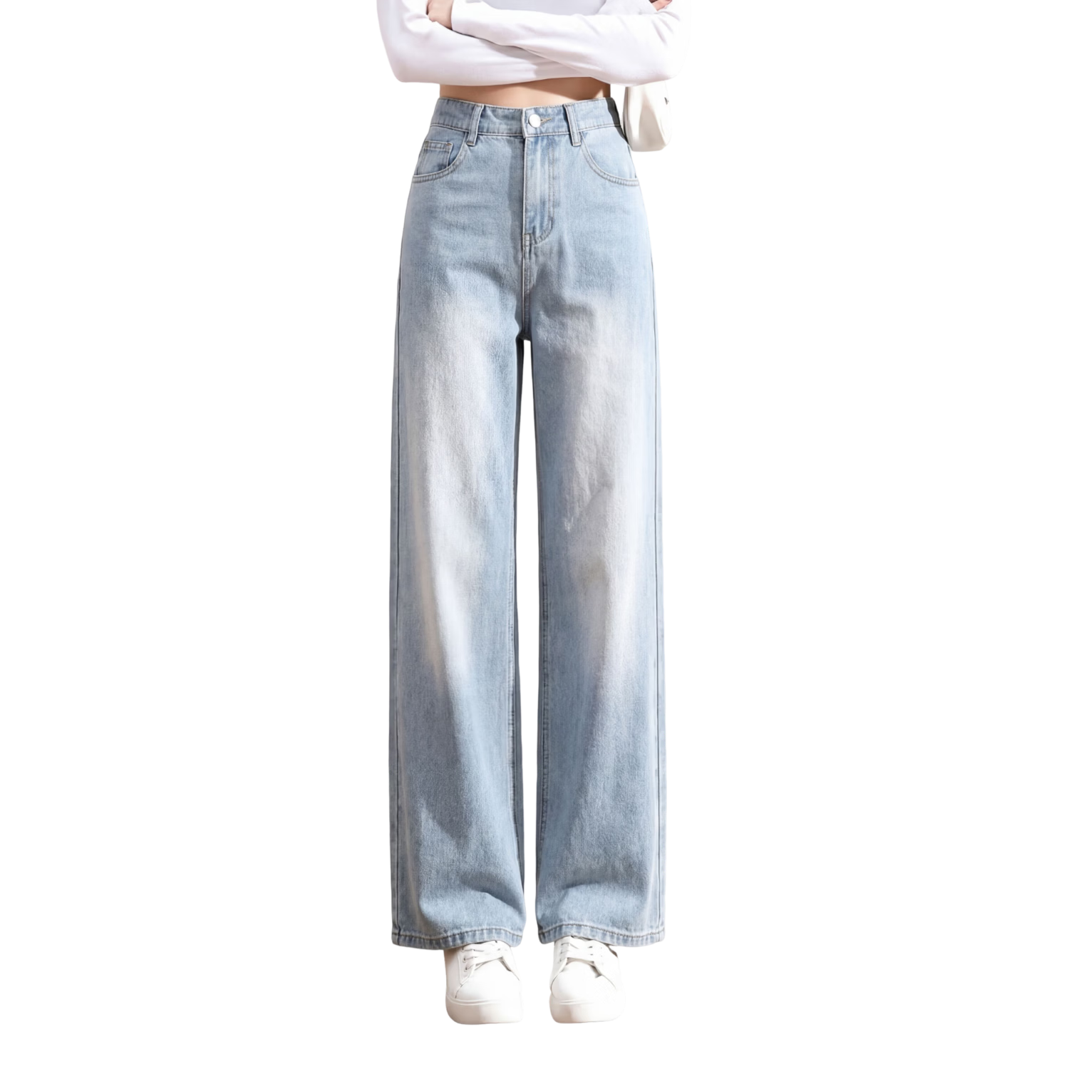 TUCANO Women's High-Waist Wide-Leg Loose Fit Slimming Casual Straight-Leg Jeans Vintage Blue L