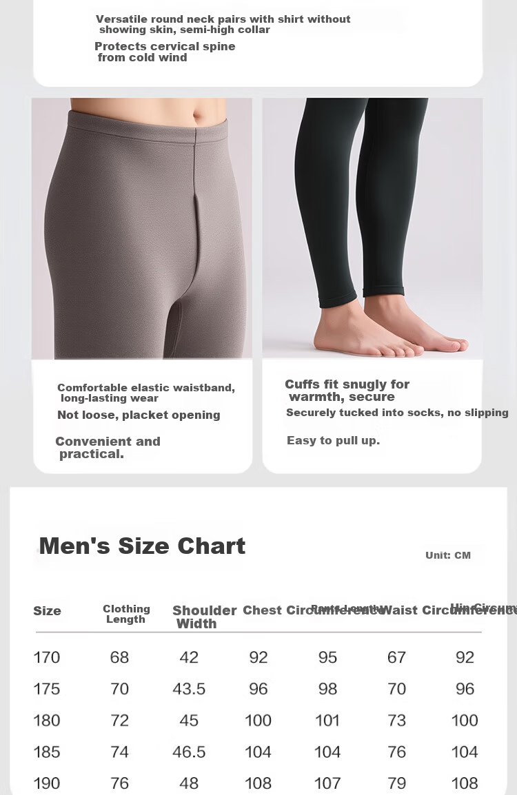 JEEP Men's Thermal Underwear Set Fleece Lined Thickened Autumn Winter Cotton Soft Base Layer 11