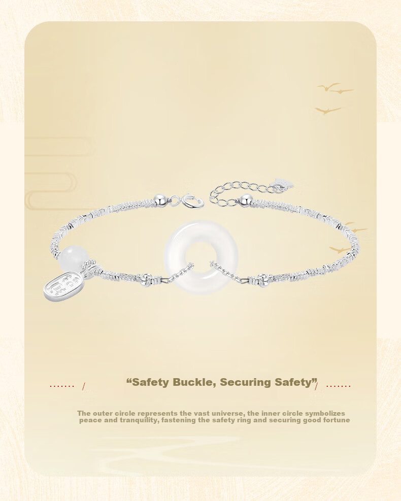 Lao Feng Xiang Silver Safety Bracelet for Women with Chalcedony Peace Buckle Jewelry Birthday Anniversary Gift for Girlfriend Wife 3