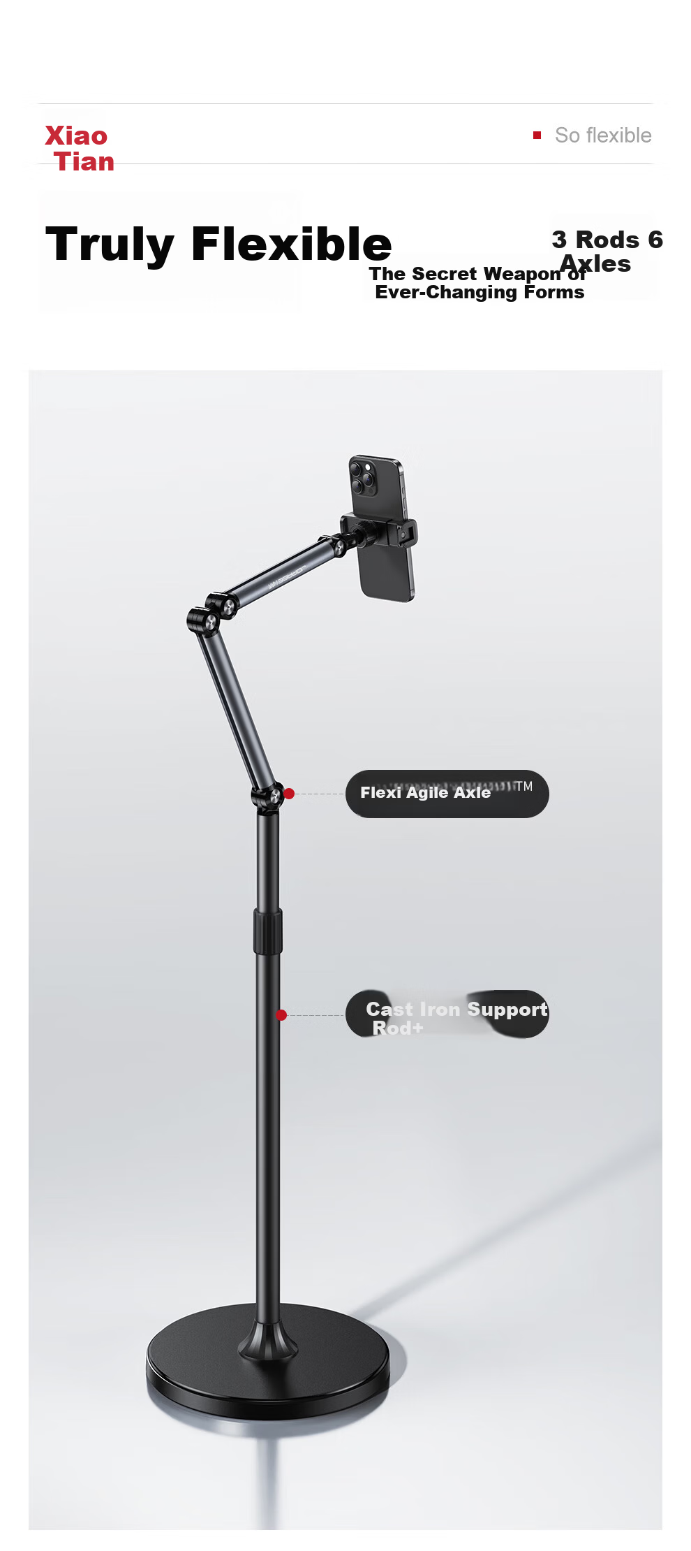 JOPREE Mobile Phone Stand Floor Live Streaming Stand Multifunctional Shooting Overhead Adjustable Telescopic Lazy Stand Bedside Video Watching Universal Support Stand 11