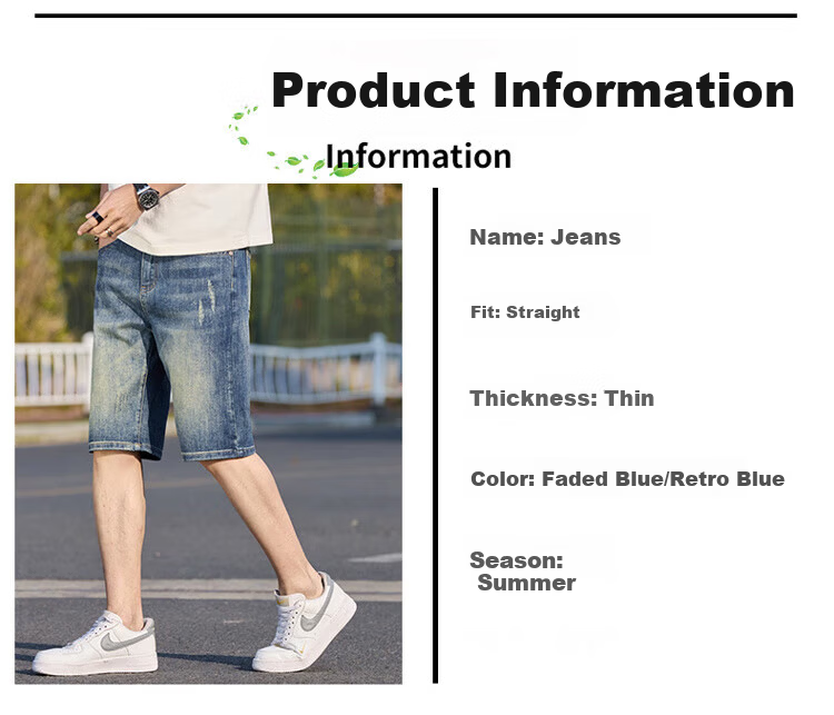 JEANSWEST OUTDOOR Men's Shorts, Summer Casual Breathable Comfortable Denim Knee-Length Pants, Trendy Fashion Outdoor, Faded Blue, Size 29 6