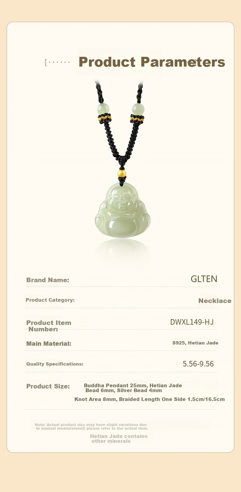 GLTEN Maitreya Buddha Hetian Jade Pendant Necklace for Women Birthday Gift Lightweight Luxury Unique for Girlfriend Wife Mom 9