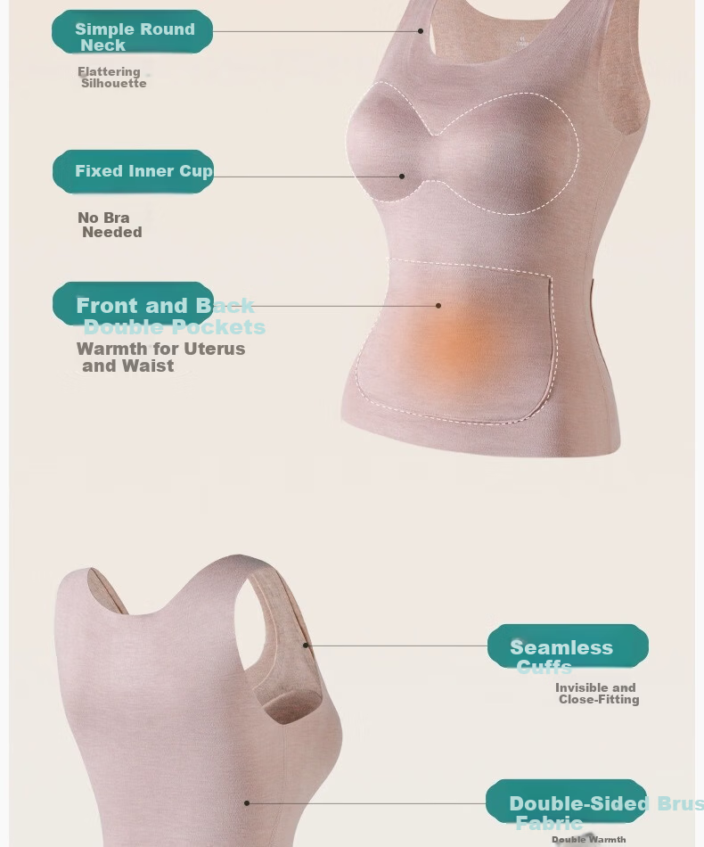 Jindu Thermal Double-Pocket Waist Support Vest for Women Autumn Winter 2024 with Chest Pads and Pocket for Heat Packs 13