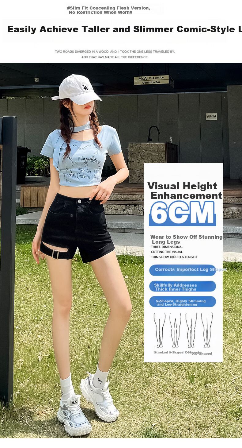 Jeanswest Women's Denim Shorts 2026 Spring Summer High Waist A-Line Slim Functional Style Hot Pants Black M 5
