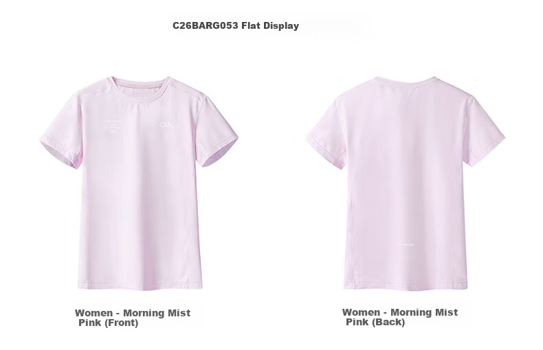 CAMEL Quick-Dry Women's Ice-Feel Sun Protection Crew Neck Short Sleeve Sports T-Shirt C26BARLG053 Morning Smoke Pink L 32