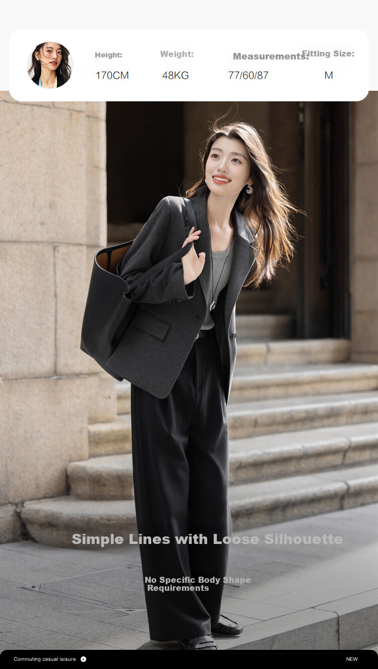 Demana [Smart Elite] Spring and Autumn Business Commuter Notched Lapel Single Button Starry Wool Slim Fit Elegant Women's Blazer 6