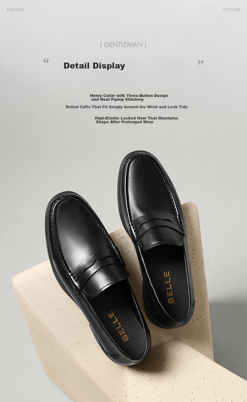 Belle Slip-On Loafers Men 2026 Spring Summer Commuter Cowhide Business Leather Shoes A2327 Black - Moccasin 42 2