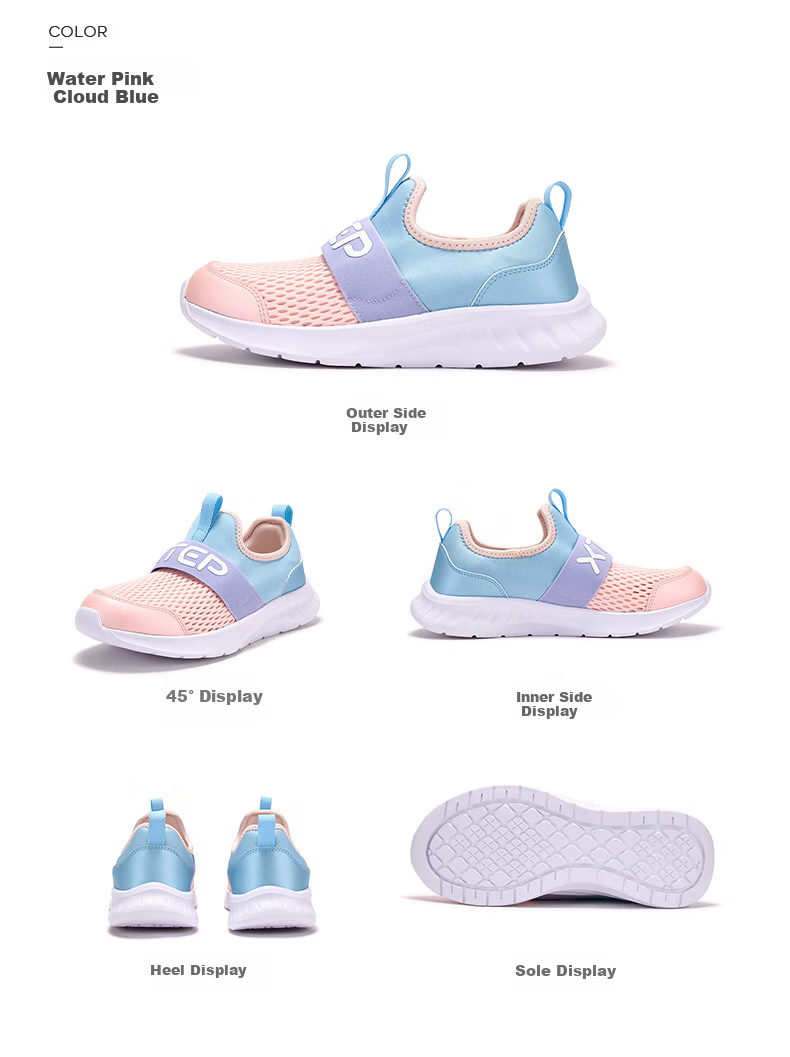 XTEP Children's Shoes, Girls' Sneakers for Older Kids, Breathable Mesh Slip-On Running Shoes, Snow Purple/Foam Blue 2, Size 39 17