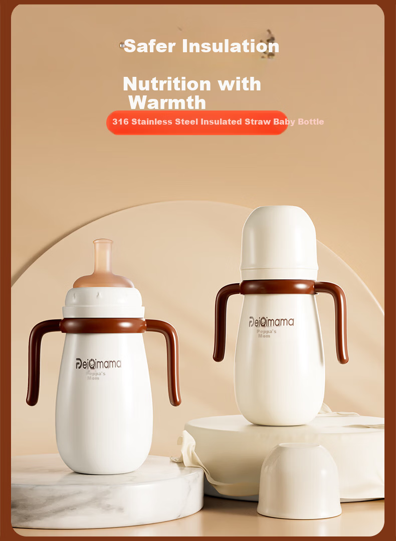 PEIQIMAMA Baby Insulated Cup for Outing, 1-3 Years Old Toddler Insulated Milk Bottle with Straw, 316 Stainless Steel Training Drinking Cup 15