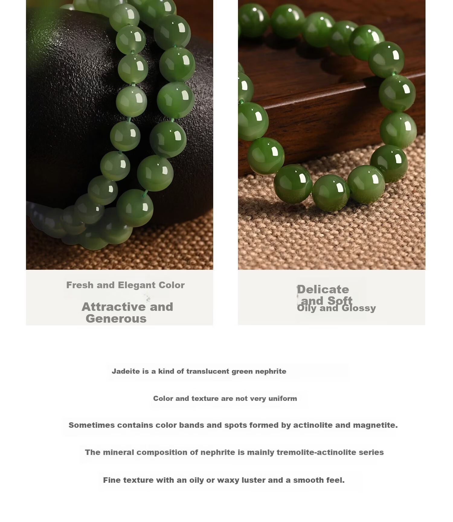 Sino Gem Hetian Jade Green Jade Beaded Bracelet for Women Natural Jade Stone Strand Anniversary Birthday Gift for Girlfriend Wife Mom 10