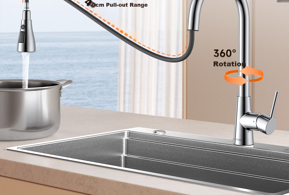 Arrow Brand Baibao Basin Large Single Sink 4MM Thickened Kitchen Vegetable Washing Basin Household 304 Stainless Steel Double Rail Debris Collection Sink 32
