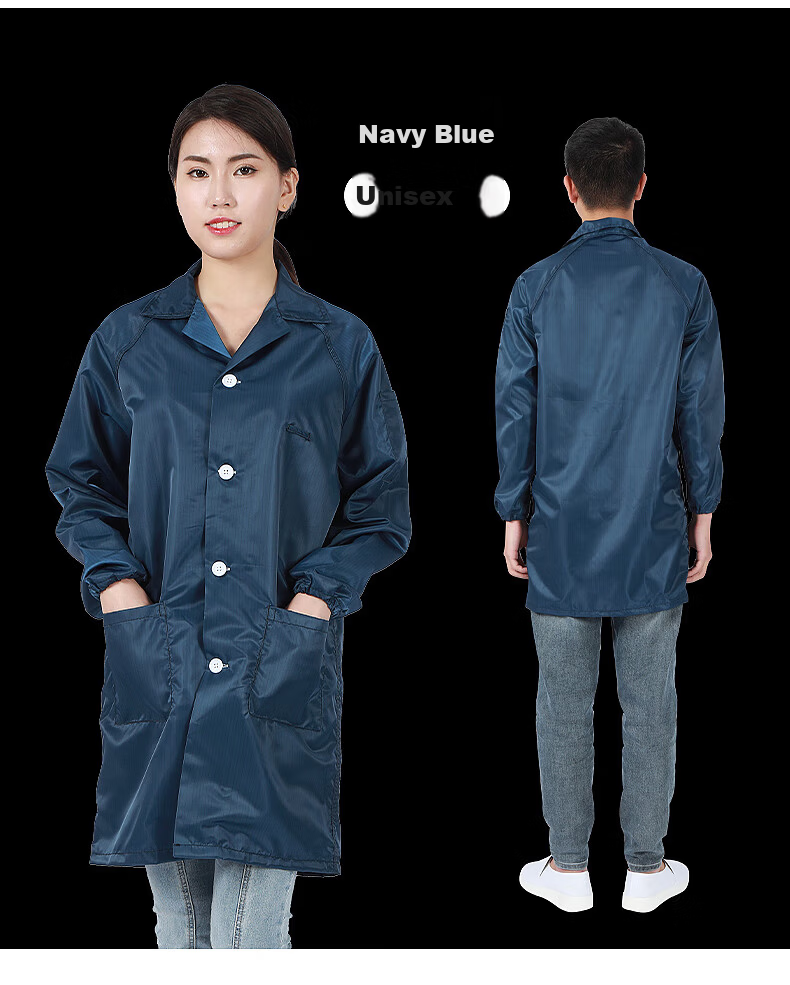 Mulang Anti-Static Lab Coat with Lapel Buttons, Dust-Free Cleanroom Suit for Food and Electronics Workshop, Dustproof Workwear, Blue 2XL 17