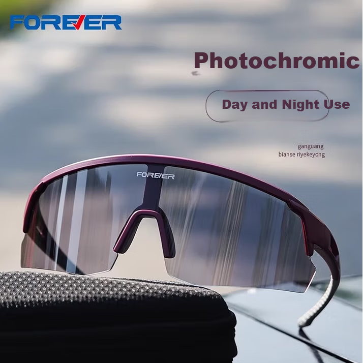 Forever Cycling Photochromic Sunglasses Colorful Windproof Running Mountain Bike Day and Night Protective Anti-Fog White