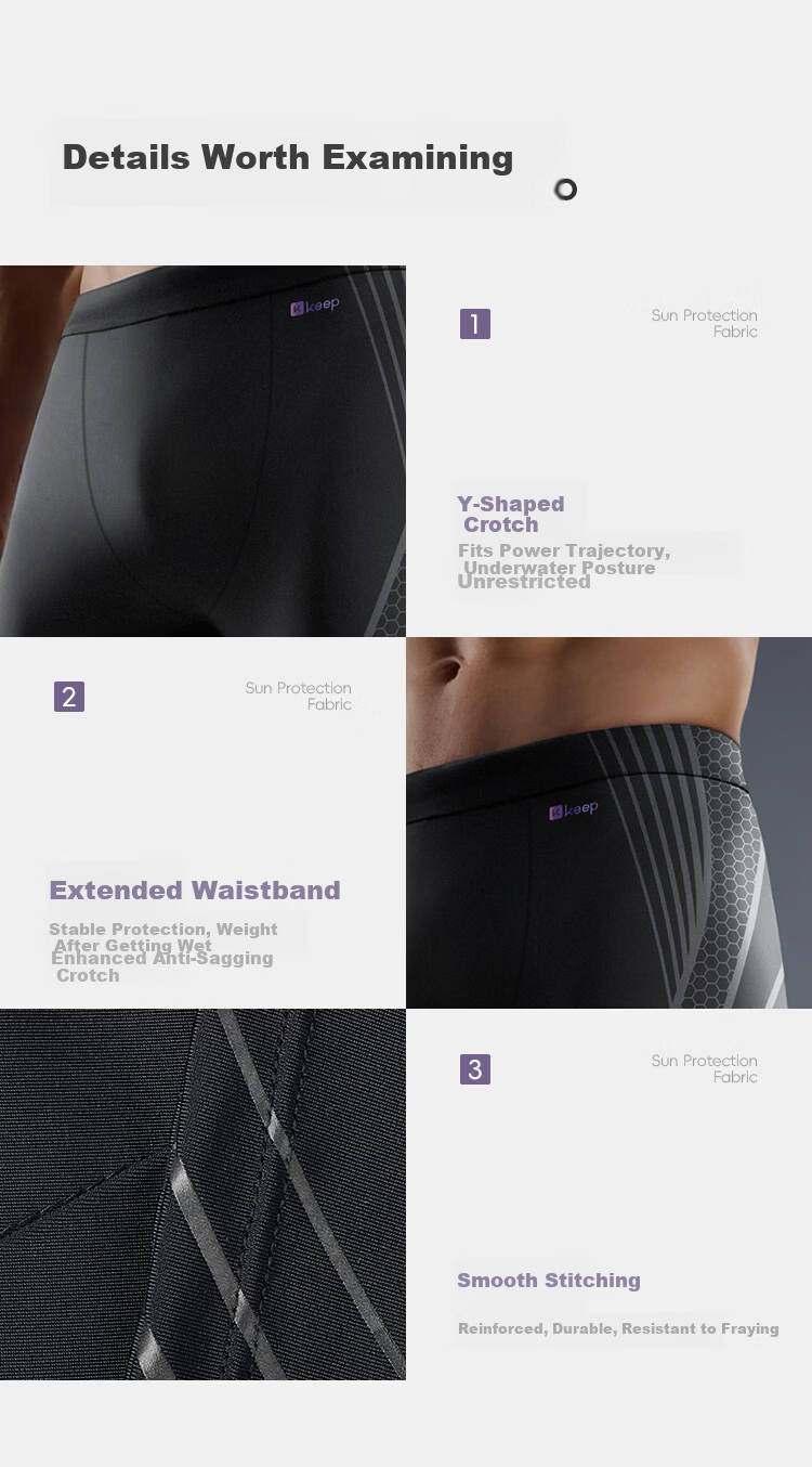 Keep Men's Quick-Dry Anti-Embarrassment Leica Five-Point Swim Trunks Racing Swimsuit 363 Black XL 14
