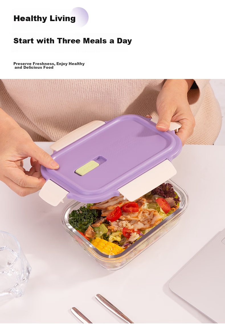 Anmai Borosilicate Heat-Resistant Glass Food Storage Container, 1080ml, Lunch Box, Refrigerator Organizer, Meal Box, S1856 Purple 2