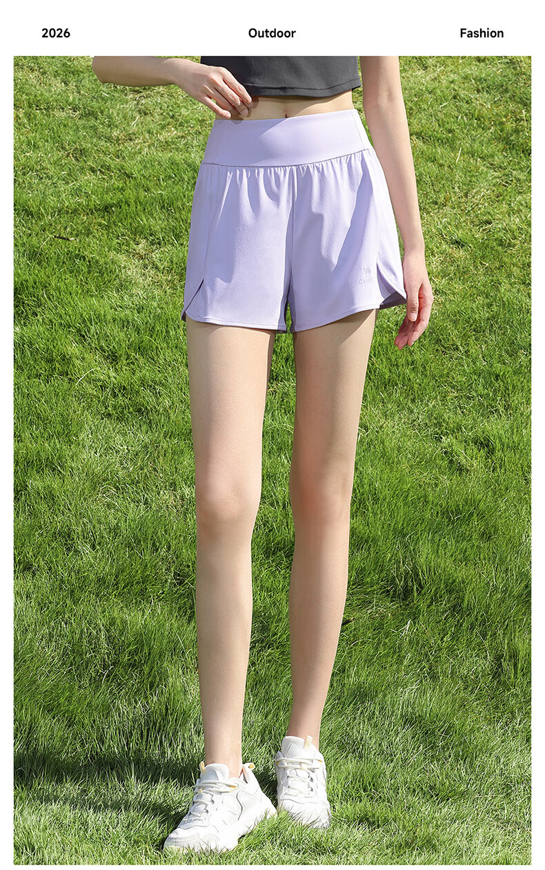 CAMEL Women's Sports Shorts Cooling Breathable Anti-Exposure Training Running Shorts Y26BA4L0008 Windflower Purple XXL 25