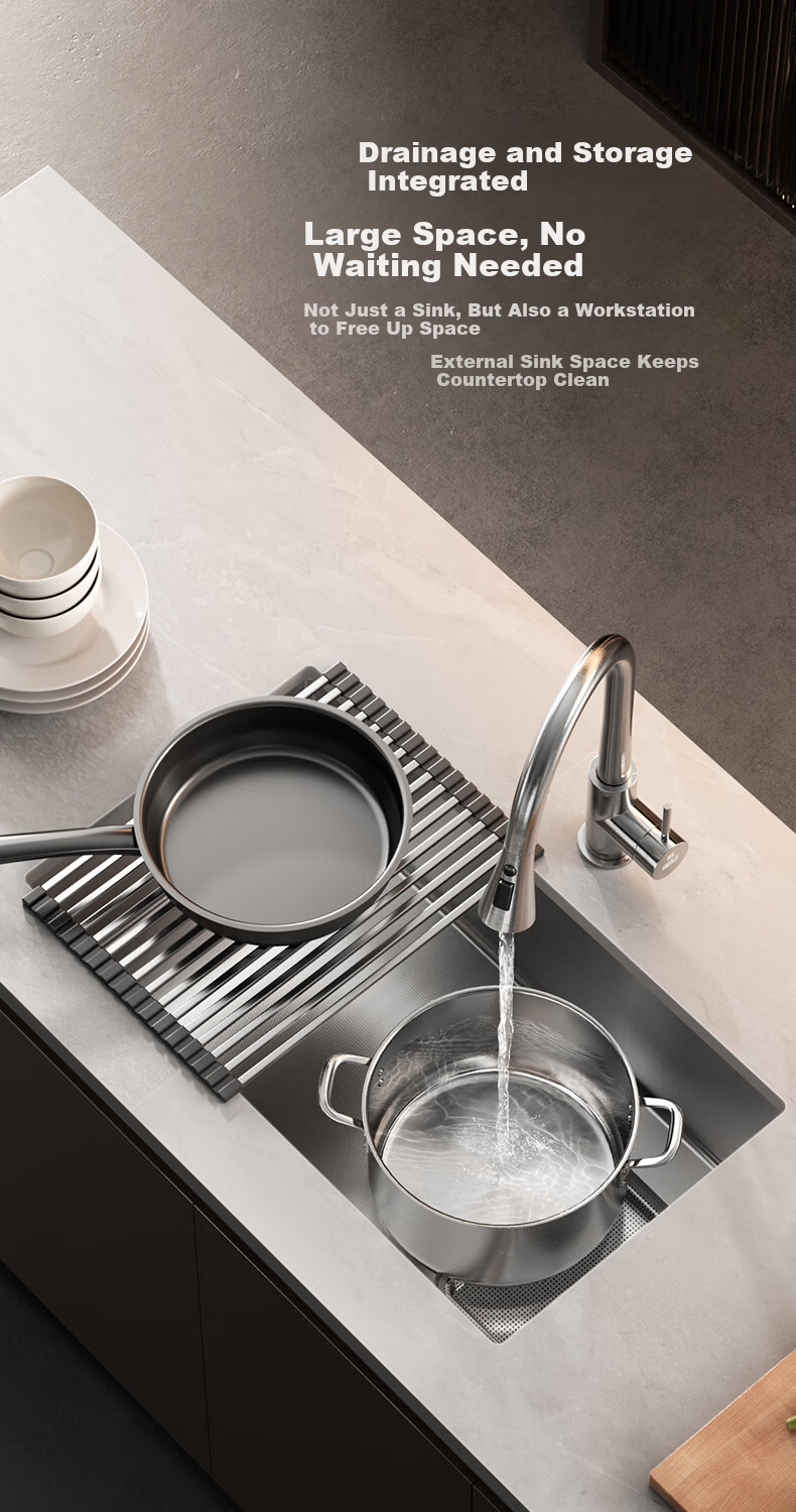 HIGOLD H1 Series Stainless Steel Slag Collection Roll-up Sink with Multifunctional Pull-out Faucet 60*43cm 9