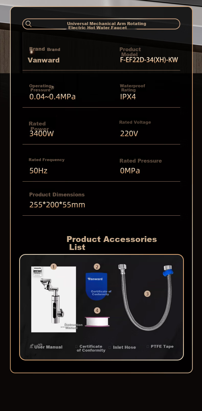 Vanward Instant Electric Water Heater Faucet Stainless Steel Variable Frequency Constant Temperature Rapid Heating Faucet Heater Hot and Cold Digital Display Bathroom Kitchen Small Kitchen Treasure El 19