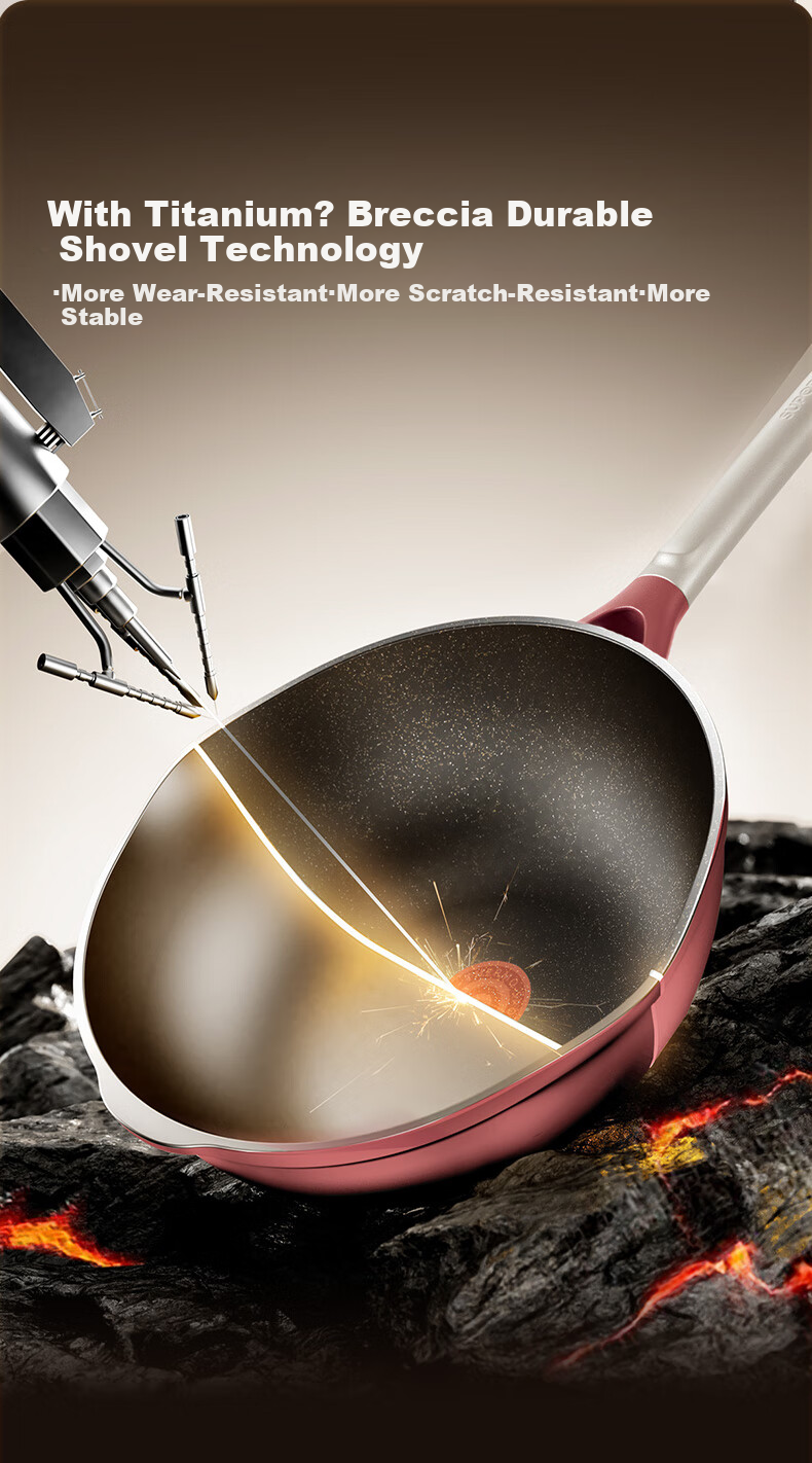 SUPOR Titanium Non-Stick Wok, National Standard Grade 1, 8x Wear-Resistant, Compatible with Induction and Gas Stoves, 30cm 4