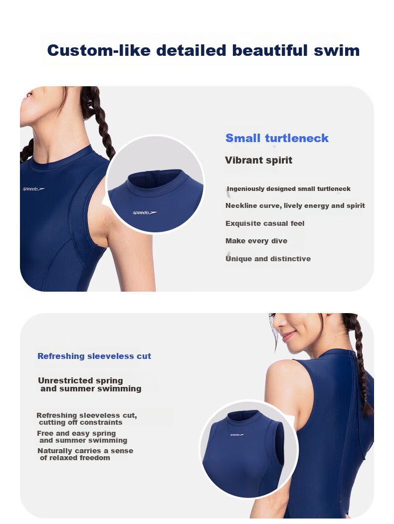 Speedo Free Freedom Skin Series Graceful Freedom High Neck Sleeveless Square Leg One-Piece Swimsuit for Women Hot Spring Bay Blue Size 38 4