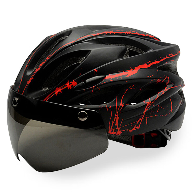 Haolebao Magnetic Visor Cycling Helmet Unisex Mountain Road Bike Helmet Integrated Molding Black Red