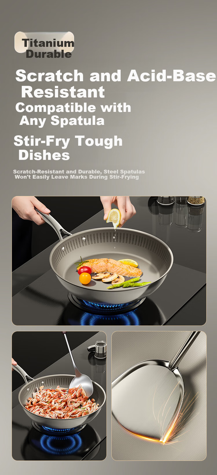 JD Jingzao Titanium Pure Titanium Flat Bottom Pan [Million Micro-Pores Non-Stick] Frying Pan Stir-Fry No Coating Gas and Induction Cooker 28cm 12
