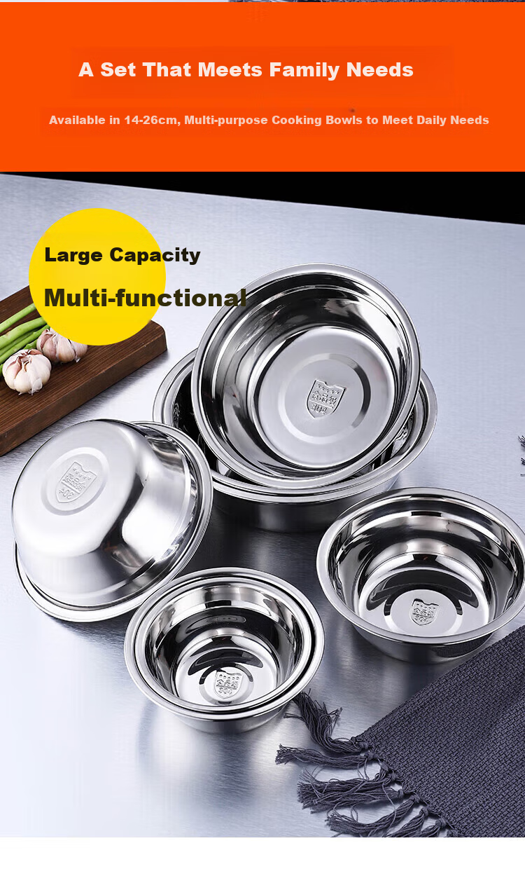 Jingqingfu 304 Stainless Steel Soup Bowl 16cm Canteen Serving Bowl Small Food Bowl Meal Bowl Soup Bowl Jingcang 8